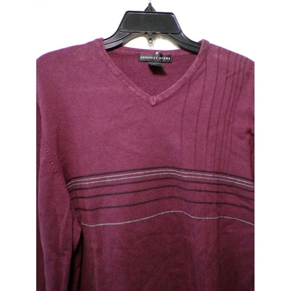 Geoffrey Beene Men's Pullover V-Neck Sweater XL Burgundy Cotton Blend - Picture 2 of 4